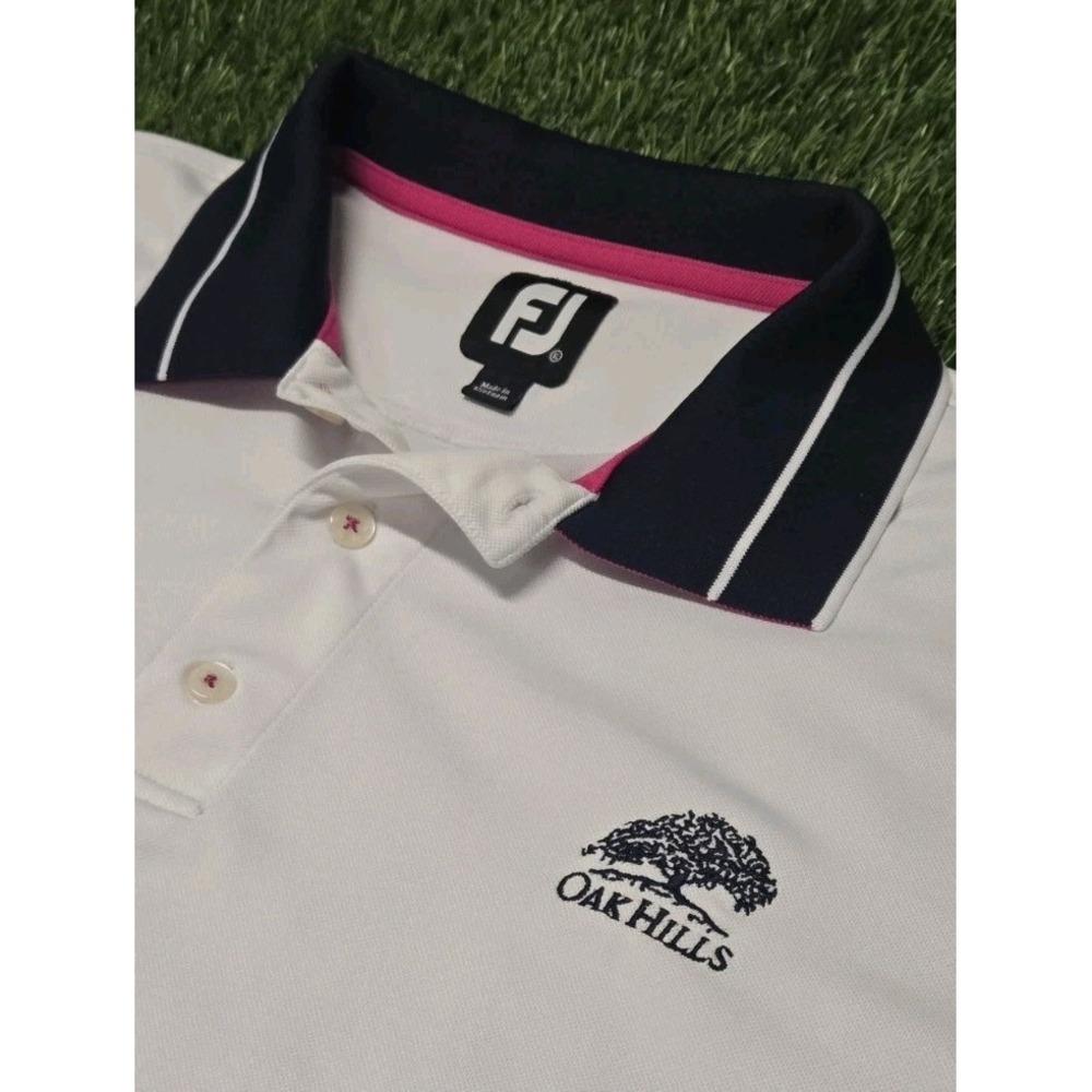FootJoy FJ Golf Polo Shirt Mens XL White ProDry Oak Hills Country Club Navy Pink